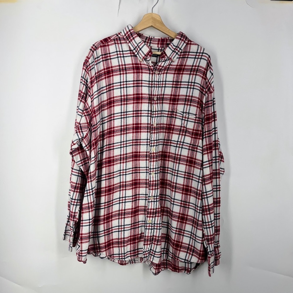 John‎ Ashford Mens 3XLT Red White Blue Plaid Flannel Button Down Shirt Tall 3XL